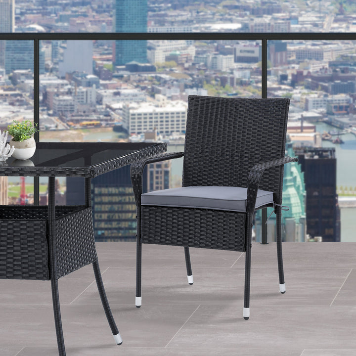 CorLiving Parksville Patio Stackable Dining Chair Set - Black with Ash Grey Cushions, 2pc Image 5