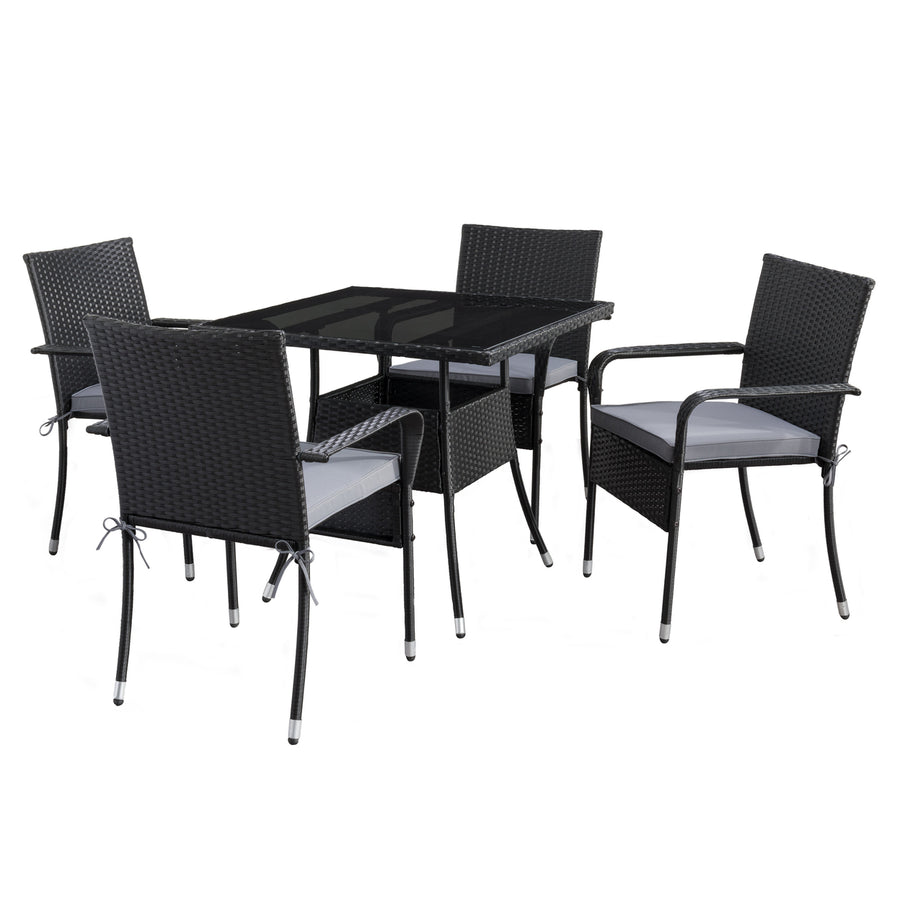 CorLiving Parksville Square Patio Dining Set- Stackable Chairs - Black Finish/Ash Grey Cushions 5pc Image 1