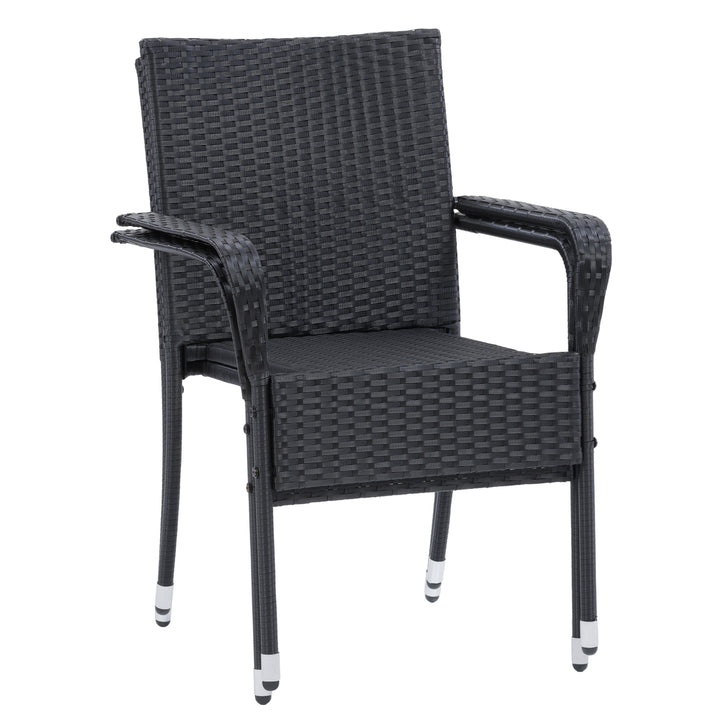 CorLiving Parksville Patio Stackable Dining Chair Set - Black with Ash Grey Cushions, 2pc Image 7