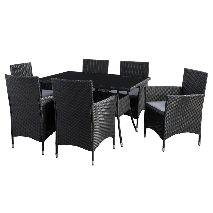 CorLiving Parksville Rectangle Patio Dining Set - Black Finish/Ash Grey Cushions 7pc Image 1
