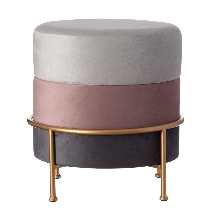 Round Velvet Ottoman Stool 16 Tall Tricolor with Gold Metal Stand Image 1