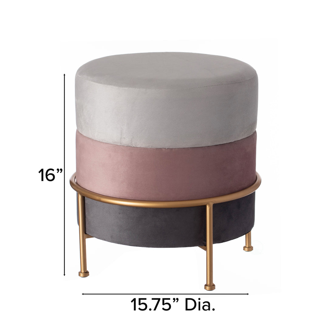 Round Velvet Ottoman Stool 16 Tall Tricolor with Gold Metal Stand Image 4