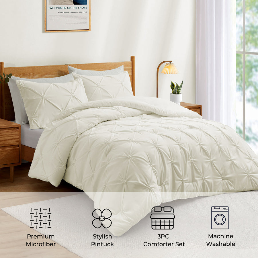 Pinch Pleat Microfiber Comforters, All Season Down Alternative Comforter Set Image 1