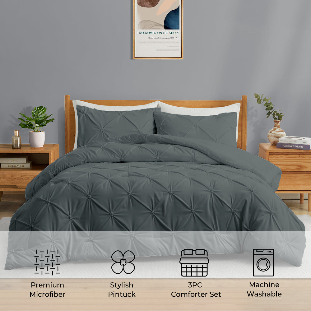 Pinch Pleat Duvet and Comforter Set - All Season Down Alternative Comforter Image 2