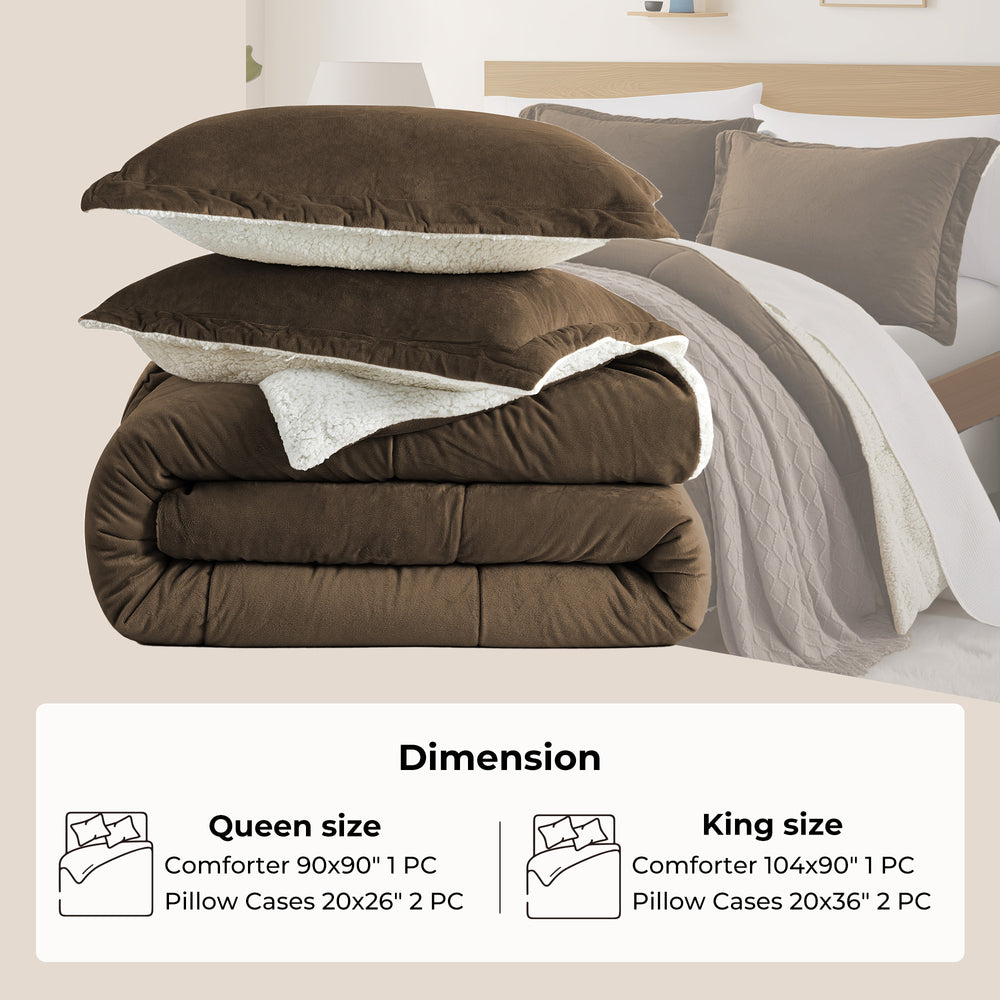 Luxury Faux faux Winter Comforter Set Shaggy Velvet, 3 Pieces Plush Flannel Sherpa Reversible Soft Microfiber Super Warm Image 2
