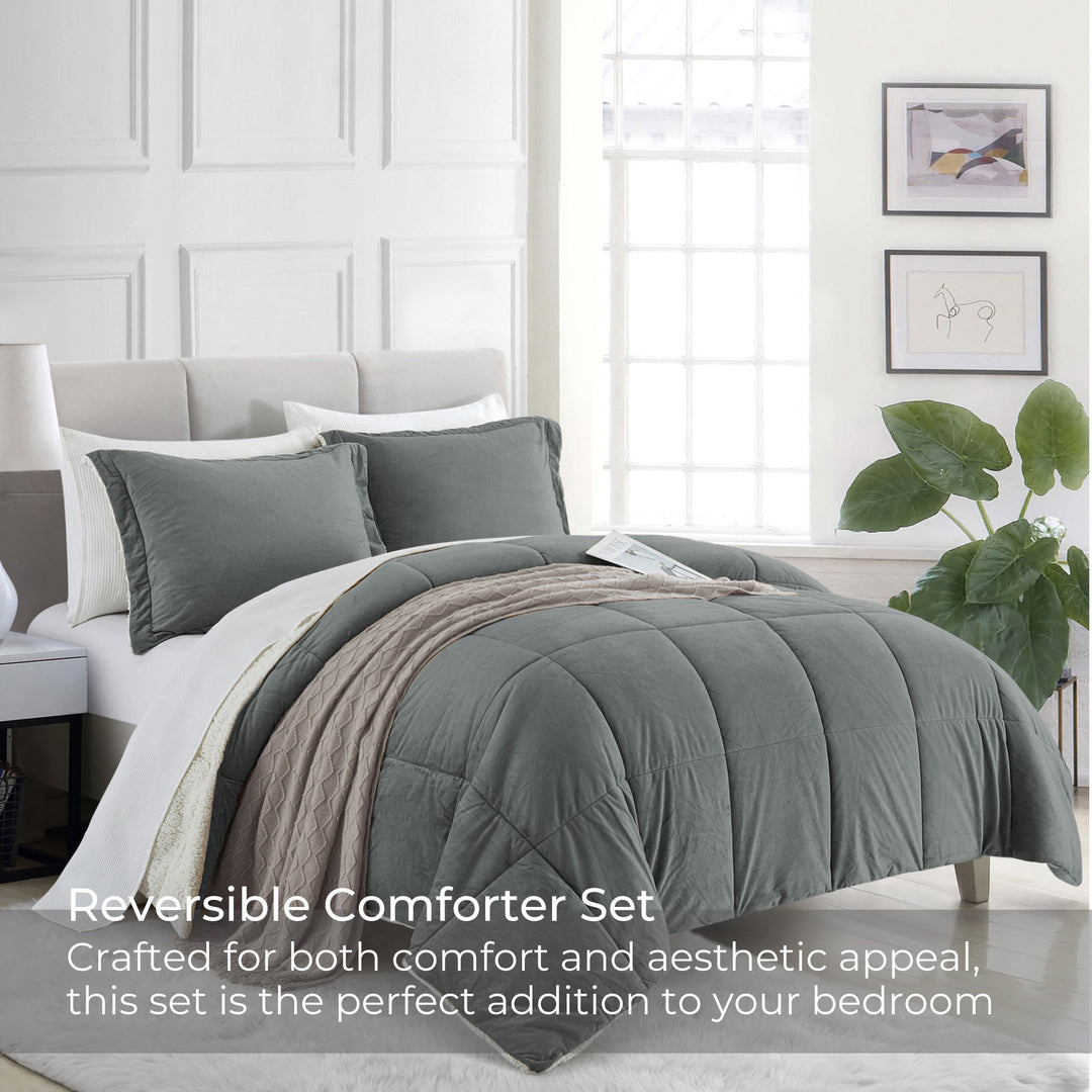 3 Piece Faux faux Comforter Set, Soft Plush Velvet Fluffy Comfy Comforter Reversible Winter Comforter Set Image 6