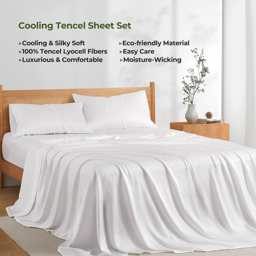Tencel Lyocell 4Pc Sheets Set, Softest and Cooling-Deep Pocket Bottom Bed Sheet, Large Top Sheet and Pillowcases Image 1