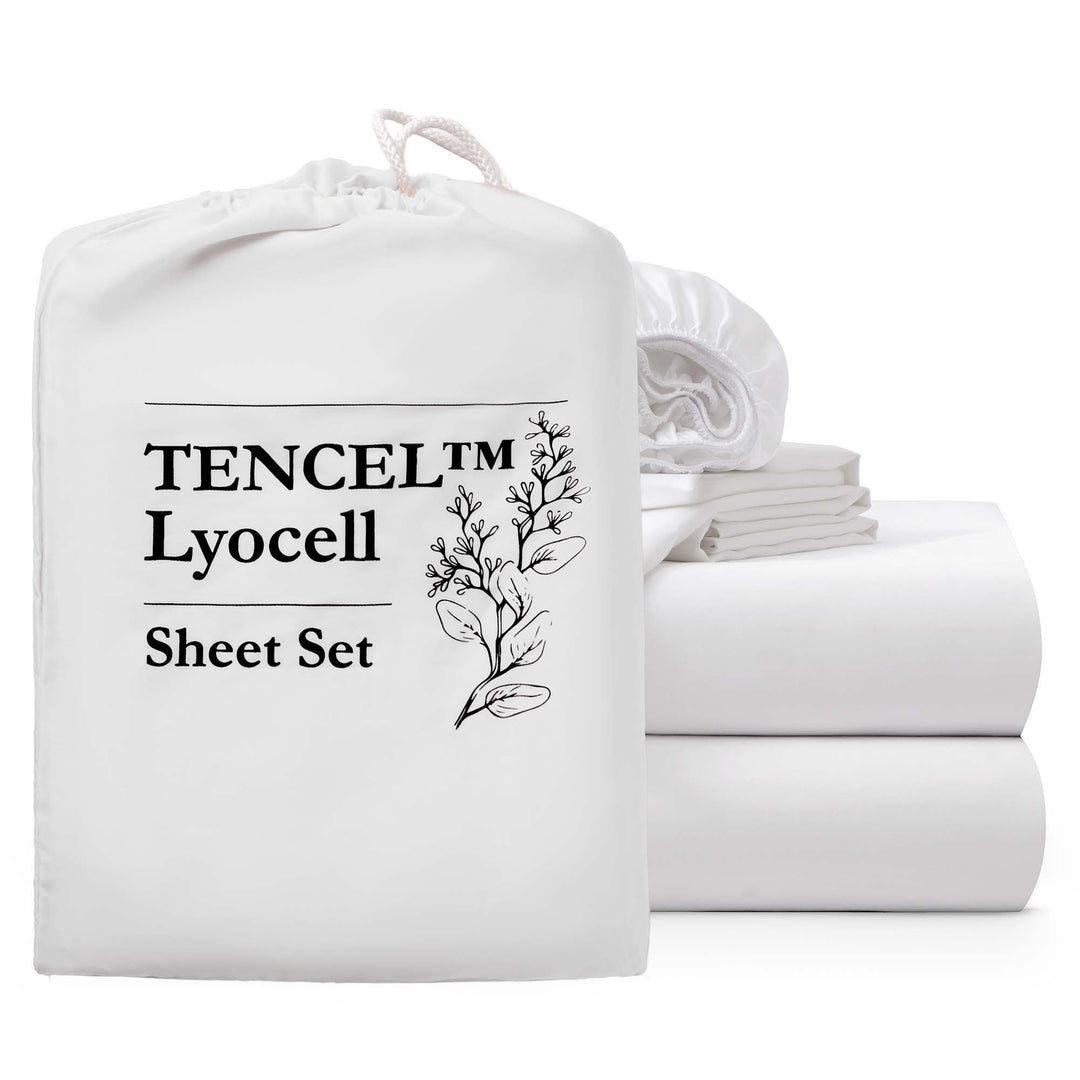 Tencel Lyocell 4Pc Sheets Set, Softest and Cooling-Deep Pocket Bottom Bed Sheet, Large Top Sheet and Pillowcases Image 8