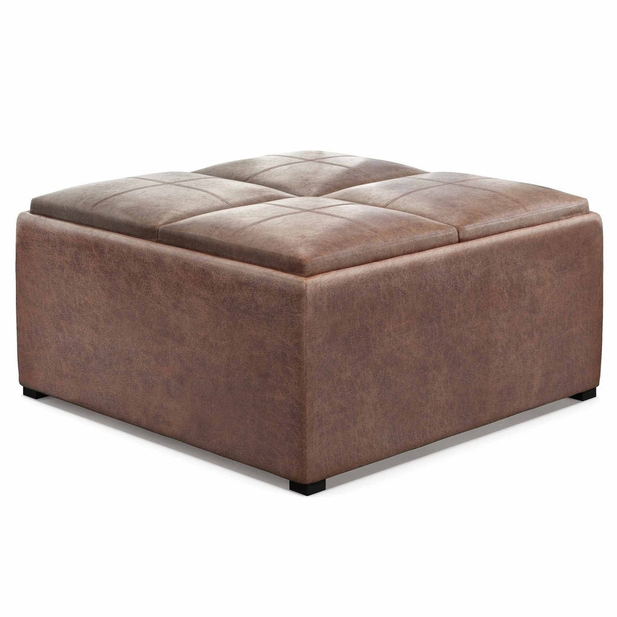 Avalon Table Ottoman in Distressed Vegan Leather Image 1