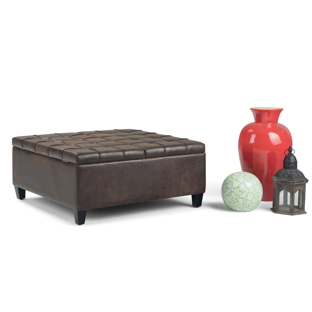 Harrison Coffee Table Ottoman in Distressed Vegan Leather Image 6