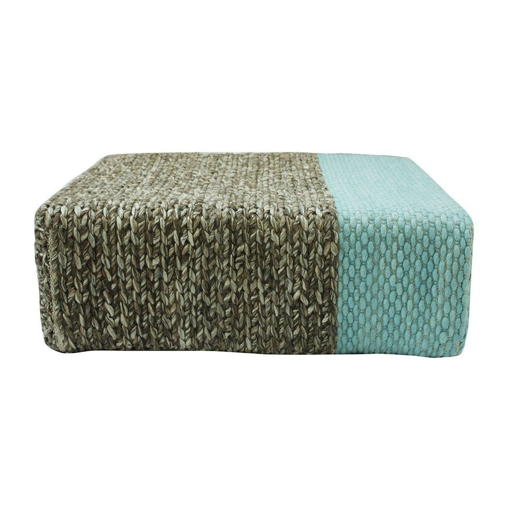Ira - Handmade Wool Braided Square Pouf  Natural/Pastel Turquoise  90x90x30cm Image 2