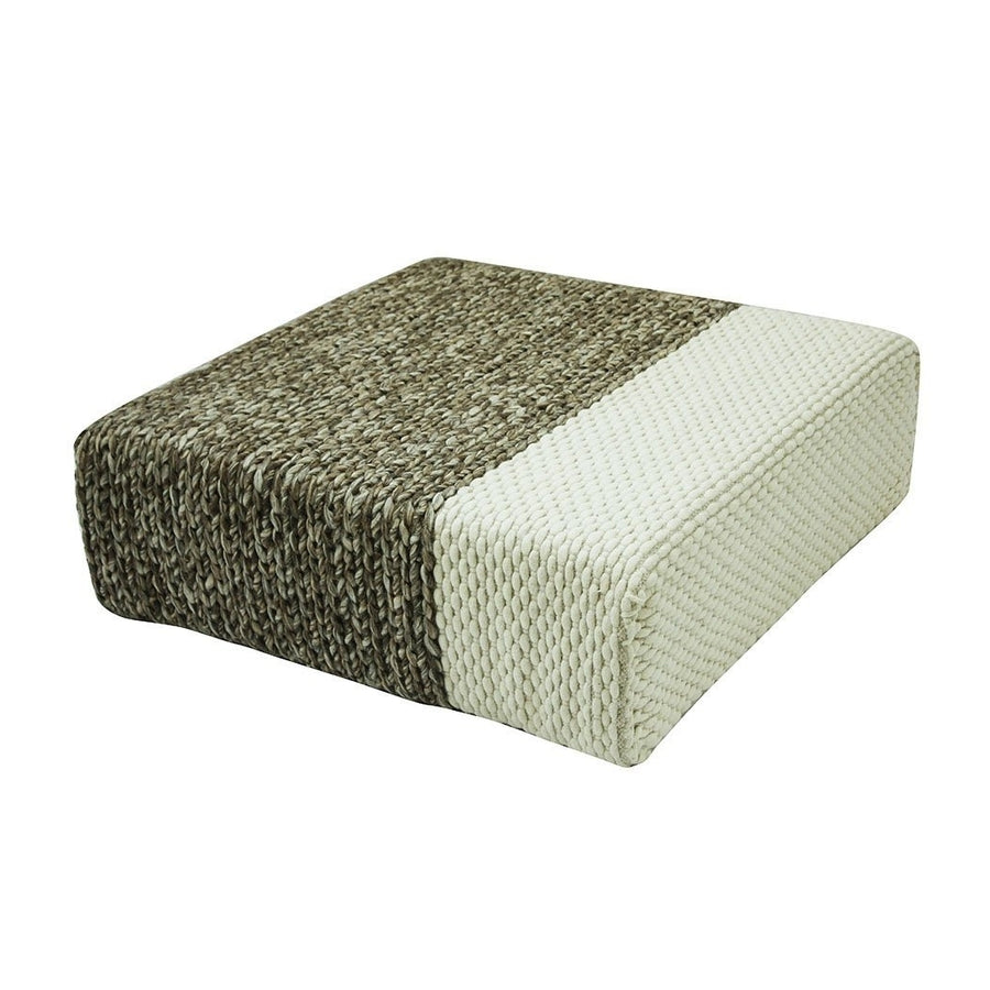 Ira - Handmade Wool Braided Square Pouf  Natural/Snow White  90x90x30cm Image 1
