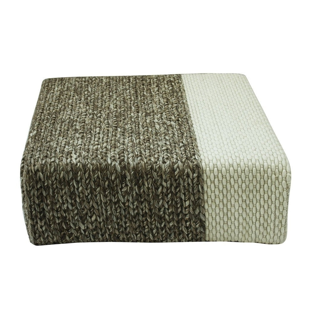 Ira - Handmade Wool Braided Square Pouf  Natural/Snow White  90x90x30cm Image 2