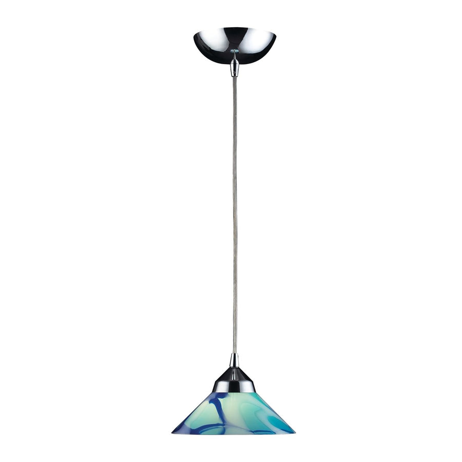 Refraction 7 Wide 1-Light Pendant - Polished Chrome with Caribbean Glass Image 1