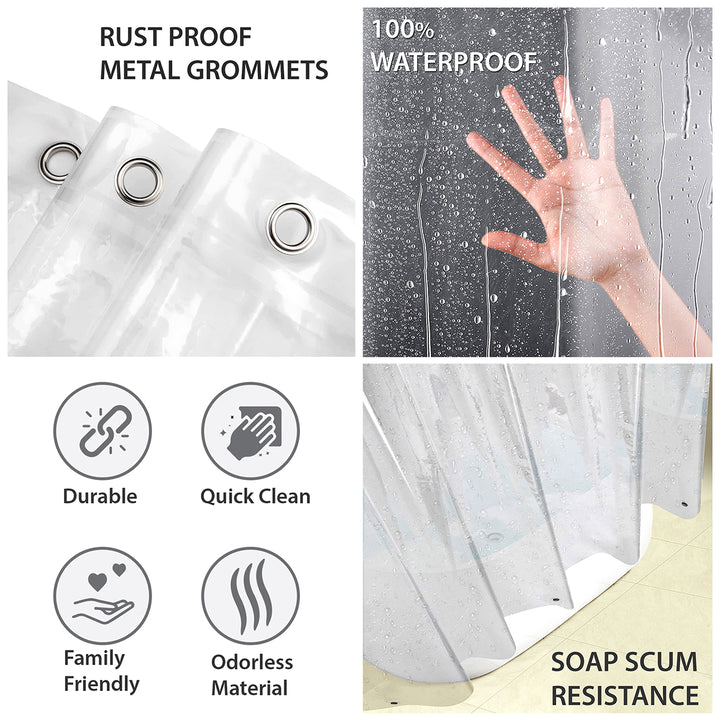 Magnetic Heavy Duty Durable Mildew Soap-Scum Resistant Shower Liner W/ Metal Grommets Image 10