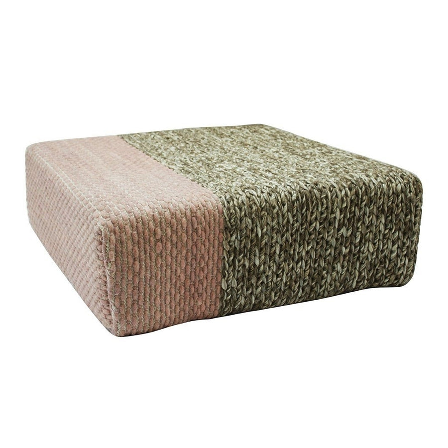 Ira - Handmade Wool Braided Square Pouf  Natural/Silver Pink  90x90x30cm Image 1