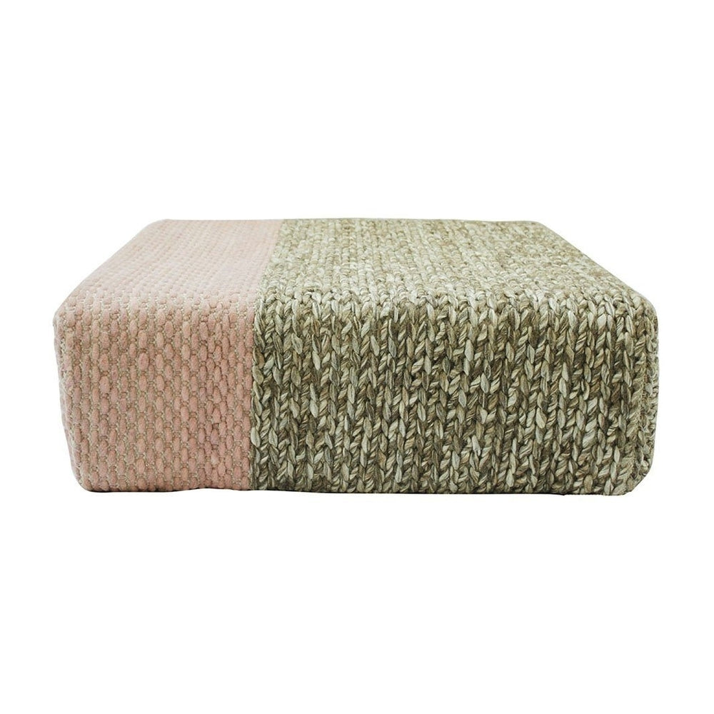 Ira - Handmade Wool Braided Square Pouf  Natural/Silver Pink  90x90x30cm Image 2