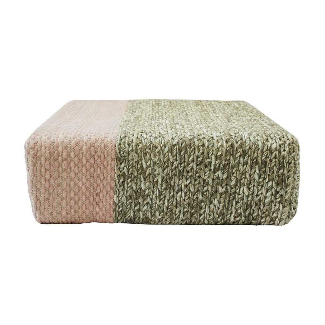 Ira - Handmade Wool Braided Square Pouf  Natural/Silver Pink  90x90x30cm Image 2