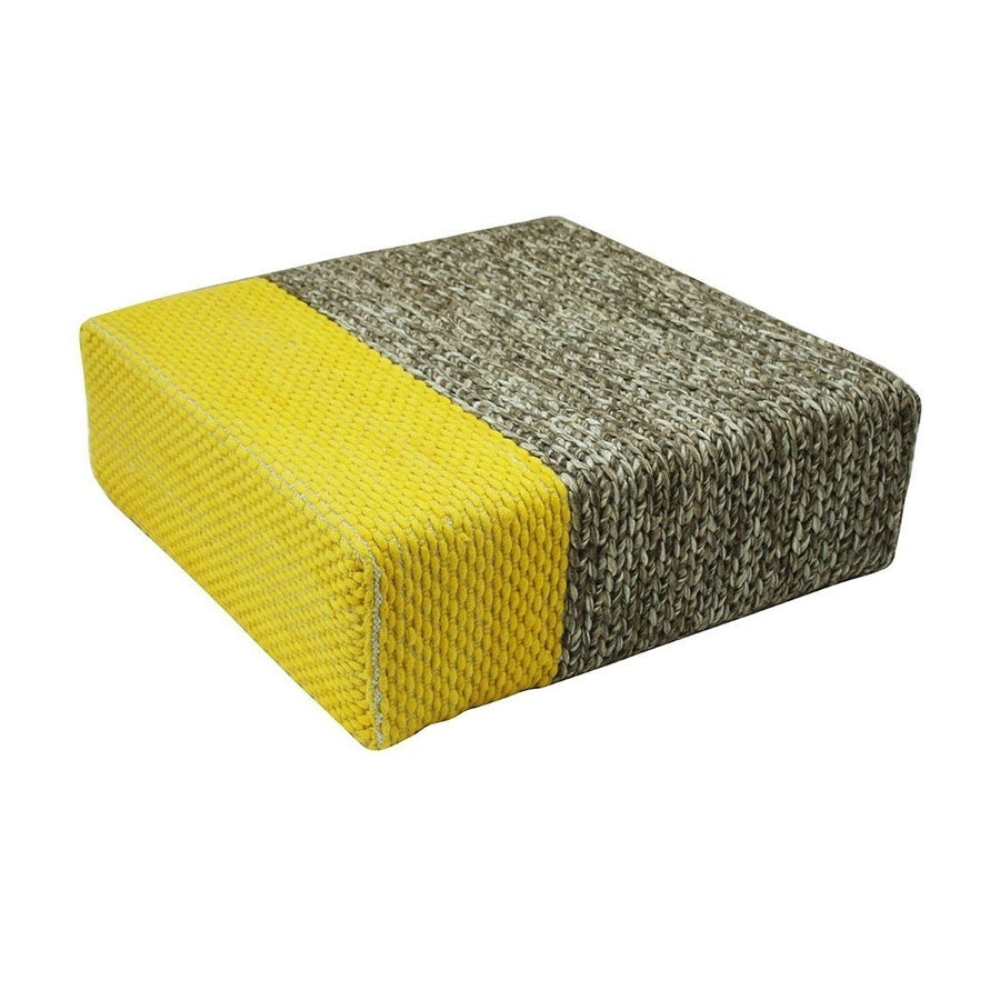 Ira - Handmade Wool Braided Square Pouf  Natural/Vibrant Yellow  90x90x30cm Image 1