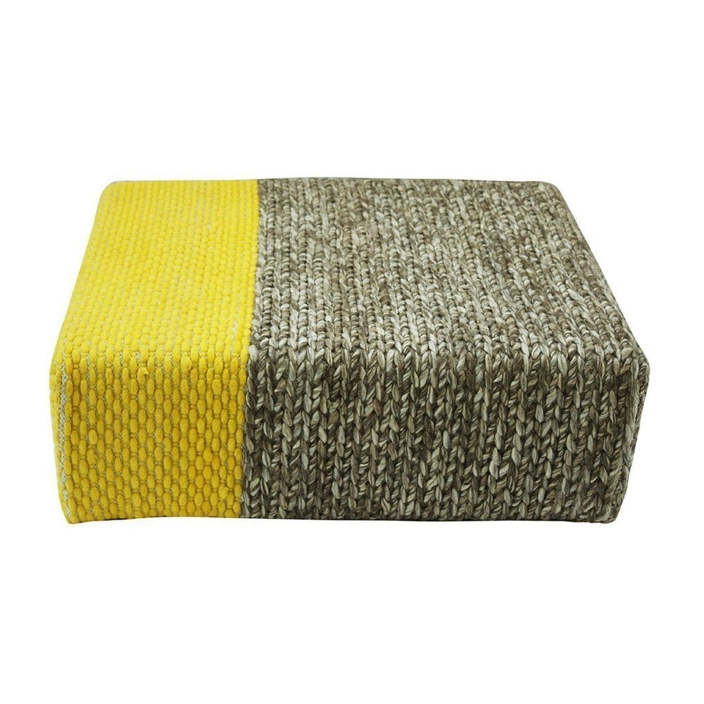 Ira - Handmade Wool Braided Square Pouf  Natural/Vibrant Yellow  90x90x30cm Image 2