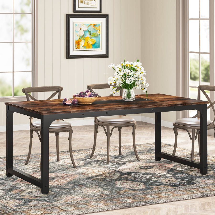 78.7"x39.4" Dining Table, Rectangular Dinner Table with Heavy Duty Metal Legs for 6-8 Person Image 1