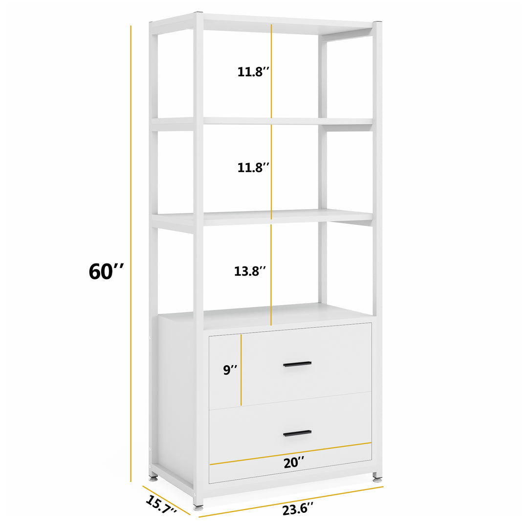 Tribesigns Bookcase, 4-Tier White Bookshelf with 2 Drawers White Image 5