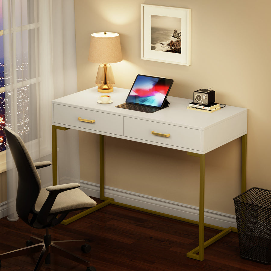 40" Small Desk with Drawers Modern Makeup Vanity Desk Image 1