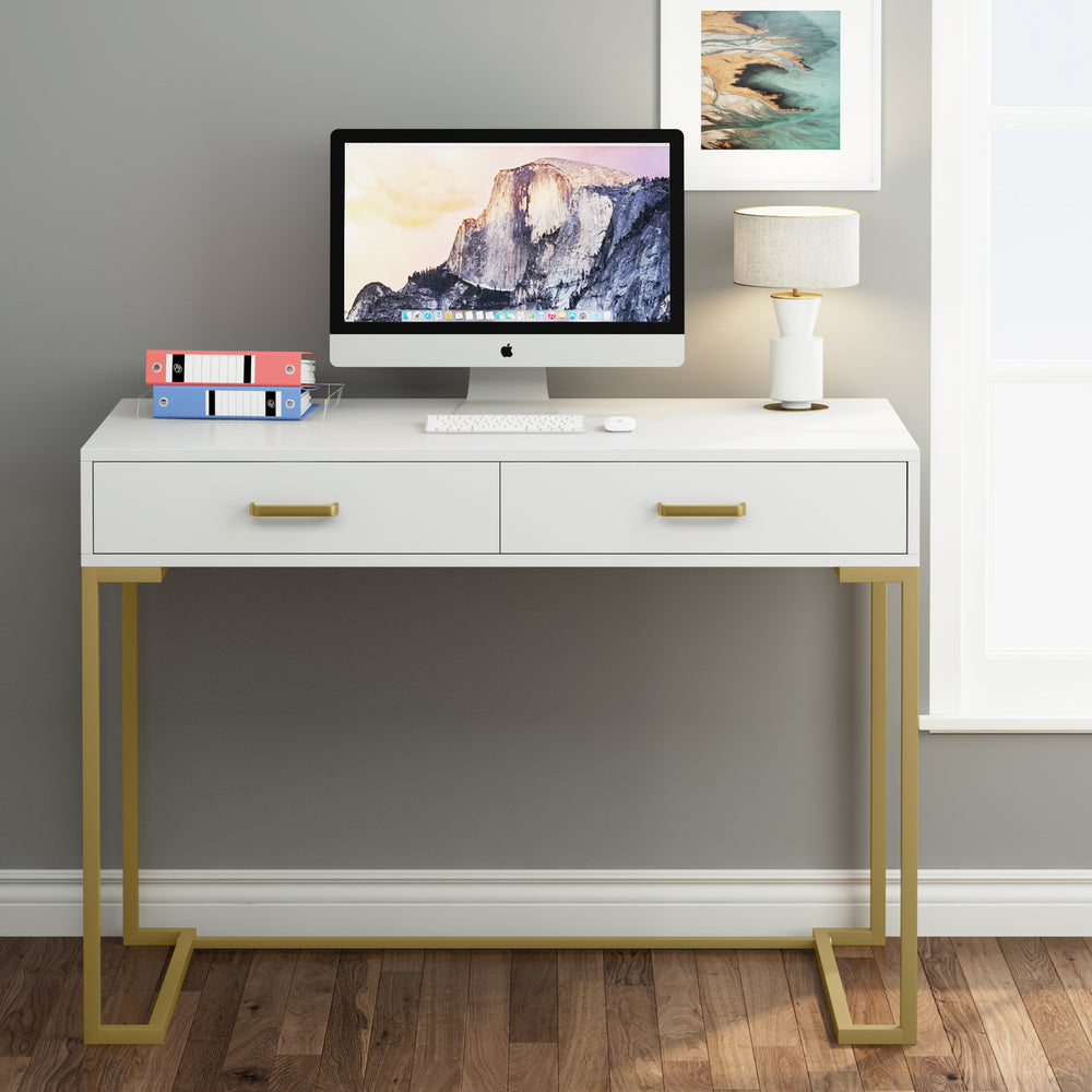 40" Small Desk with Drawers Modern Makeup Vanity Desk Image 2