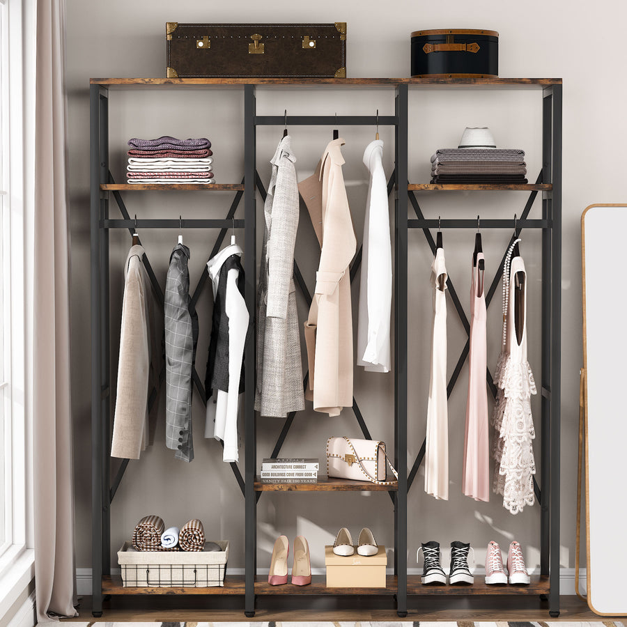 Garment Rack, Heavy Duty Freestanding Closet Organizer Systems with Shelves, Open Wardrobe Closet Image 1