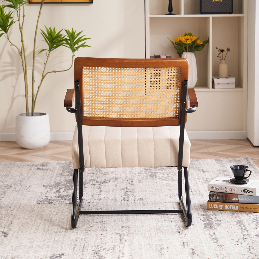 Teddy Upholstered Modern Accent Chair Rattan Accent Chair with Cane Backrest and Metal Frame, Mid Century Modern Image 3