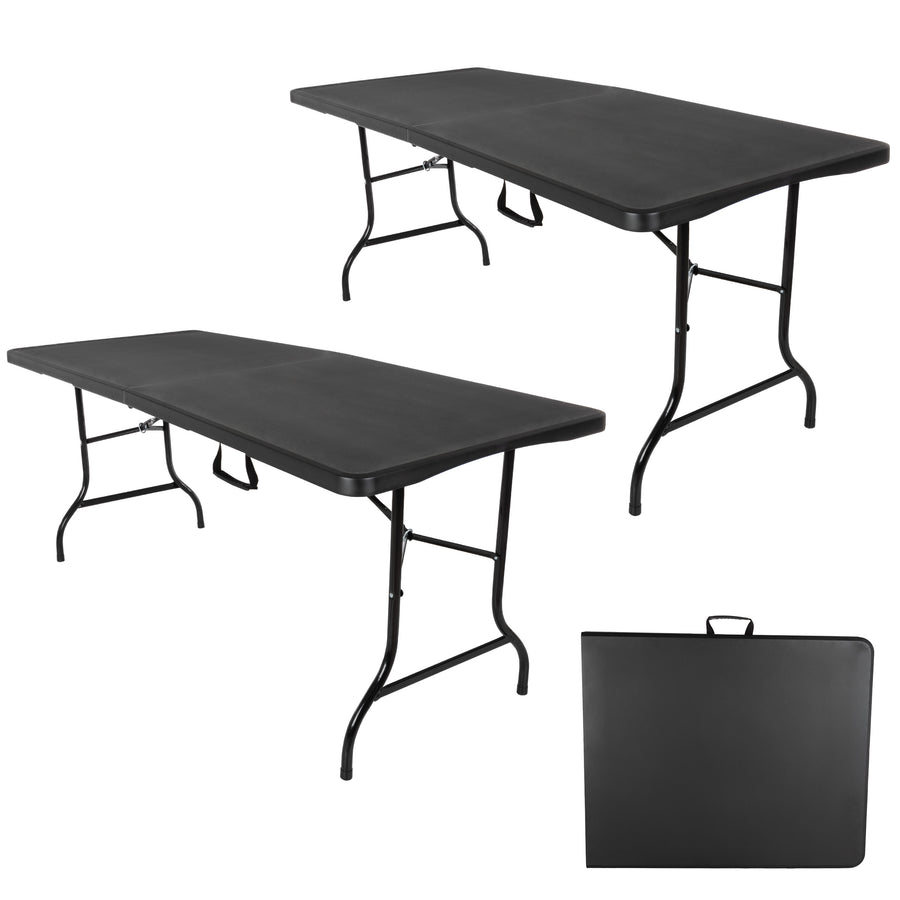 Folding Table Set - Set of 2 Lightweight Portable Tables - 6-Foot-Long Plastic Tabletops for Camping, Parties, and Image 1