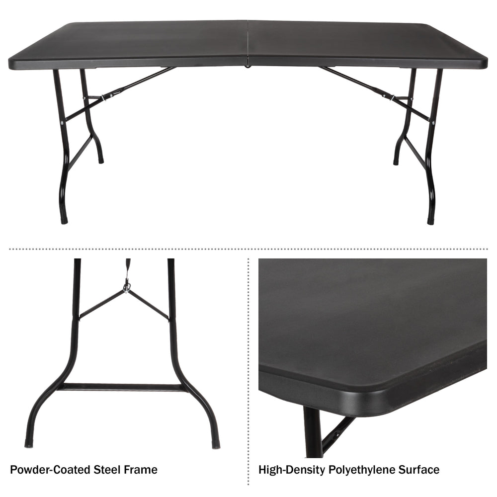 Folding Table Set - Set of 2 Lightweight Portable Tables - 6-Foot-Long Plastic Tabletops for Camping, Parties, and Image 2