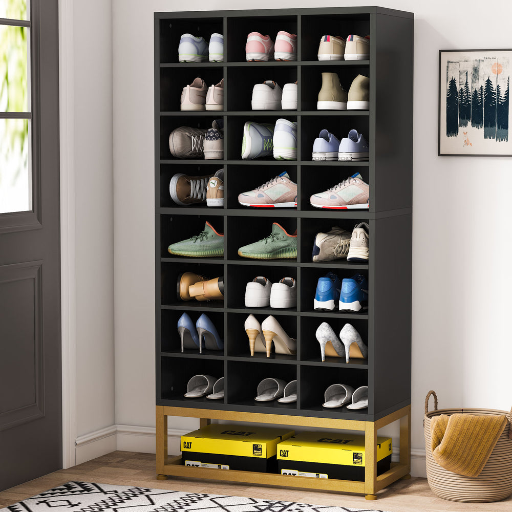 8-Tier Shoe Storage Cabinet, Freestanding Wooden Shoe Closet Rack with 24 Cubbies, Tall Entryway Shoe Organizer with Image 2