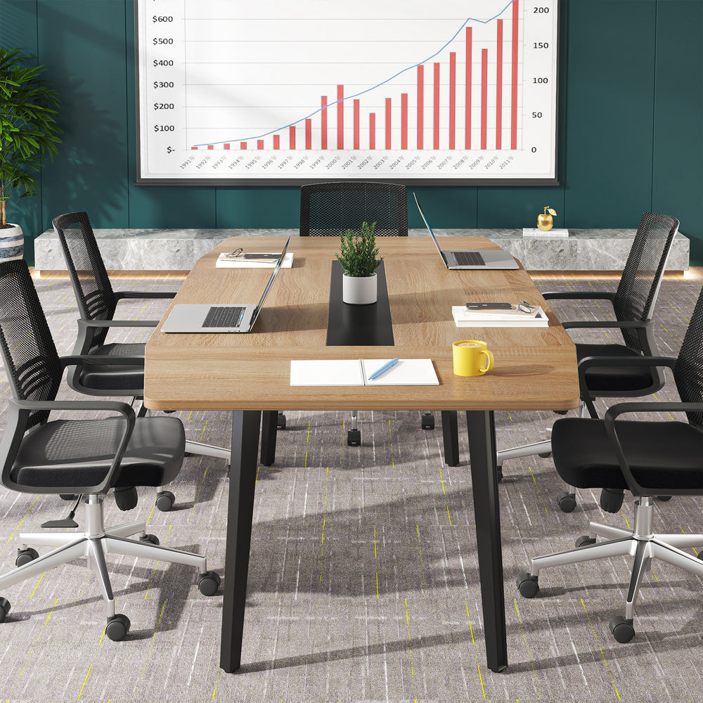 Boat Shaped Meeting Desk, Modern Seminar Table Rectangle Kitchen Table Image 2