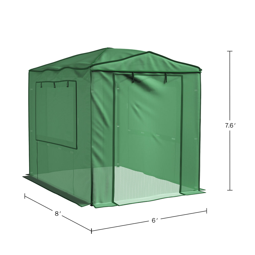 Pop Up Greenhouse - 8ft x 6ft Portable Walk In Green House with Roll-Up Zippered Doors and Mesh Windows - Gardening Image 2