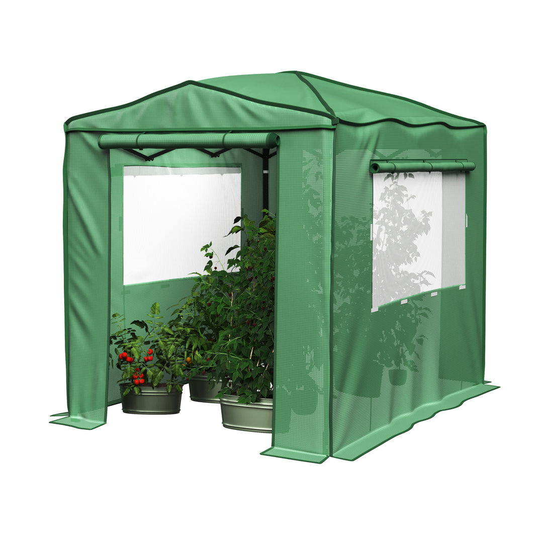 Pop Up Greenhouse - 8ft x 6ft Portable Walk In Green House with Roll-Up Zippered Doors and Mesh Windows - Gardening Image 4