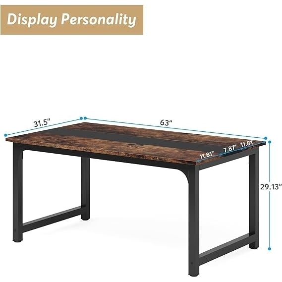 63"x31.5" Dining Table, Industrial Kitchen Rectangular Dinner Table for 6-8 Person Image 5