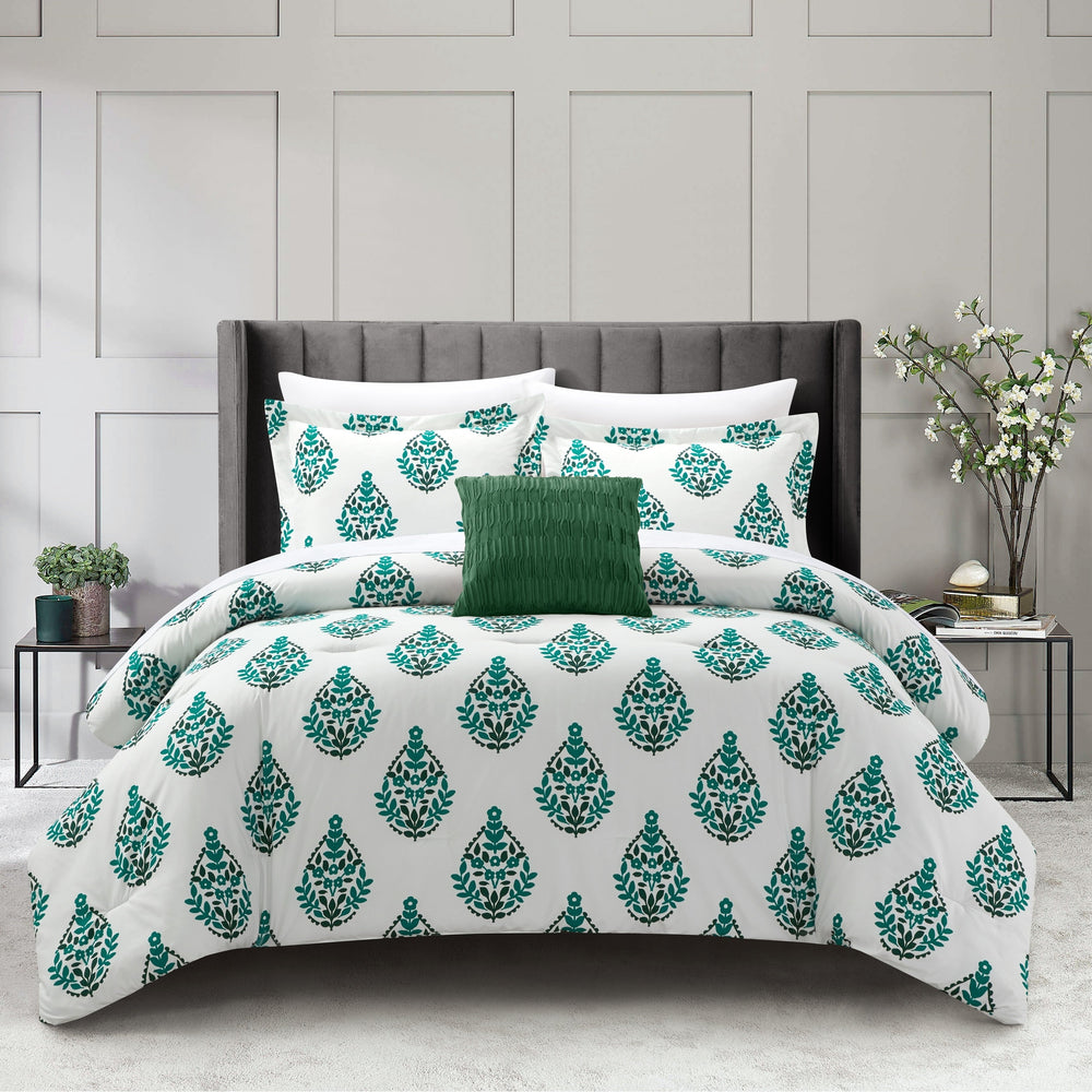 Clairessa 4 or 3 Piece Comforter Set Floral Medallion Print Design Bedding Image 2
