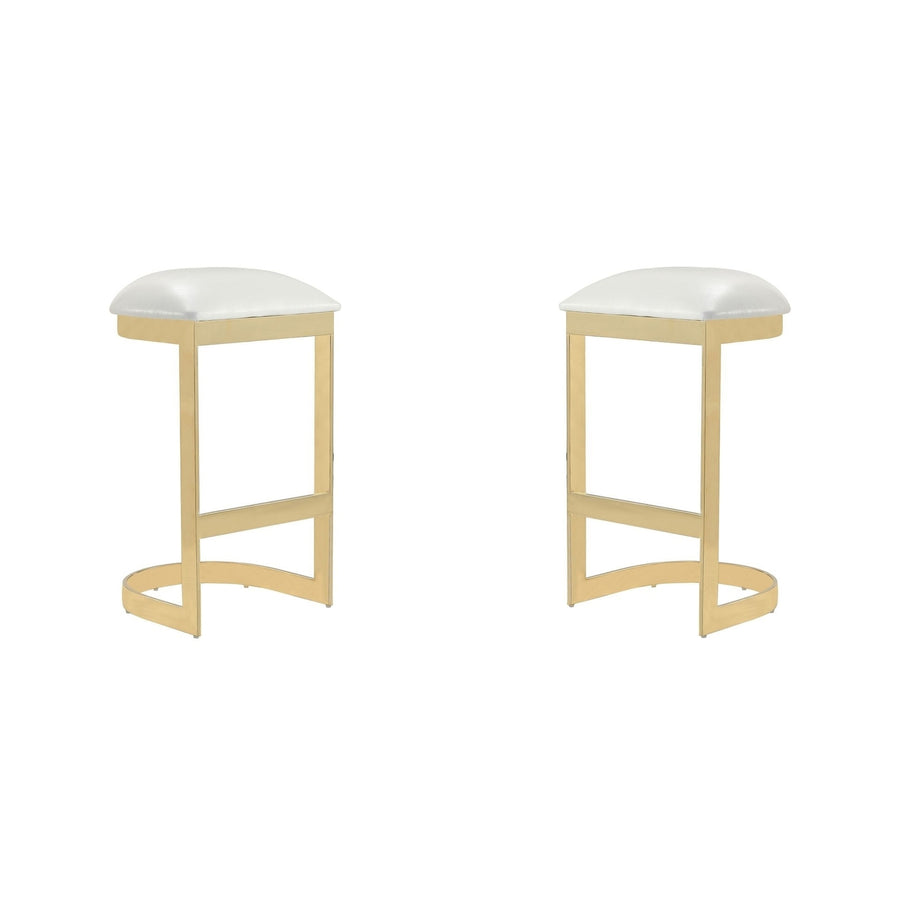 Aura 28.54 in. White and Polished Brass Stainless Steel Bar Stool (Set of 2) Image 1
