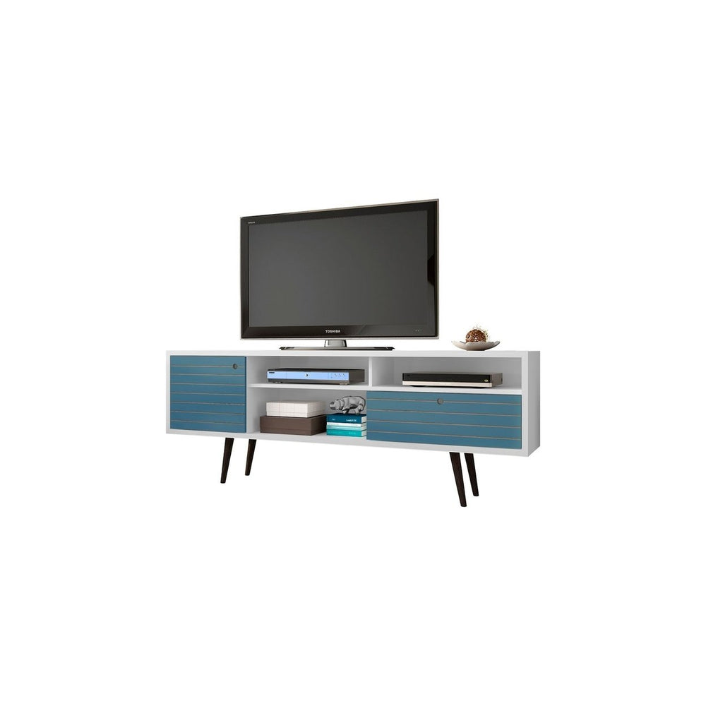 Liberty 70.86" Mid-Century Modern TV Stand with 4 Shelving Spaces and 1 Drawer with Solid Wood Legs Image 2