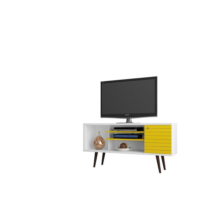 Liberty 53.14" Mid-Century Modern TV Stand with 5 Shelves and 1 Door with Solid Wood Legs Image 3