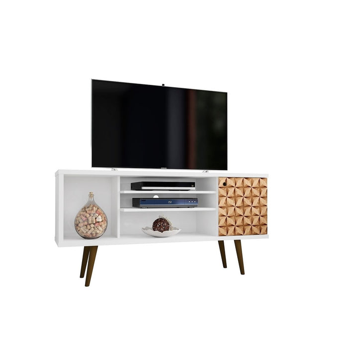 Liberty 53.14" Mid-Century Modern TV Stand with 5 Shelves and 1 Door with Solid Wood Legs Image 4