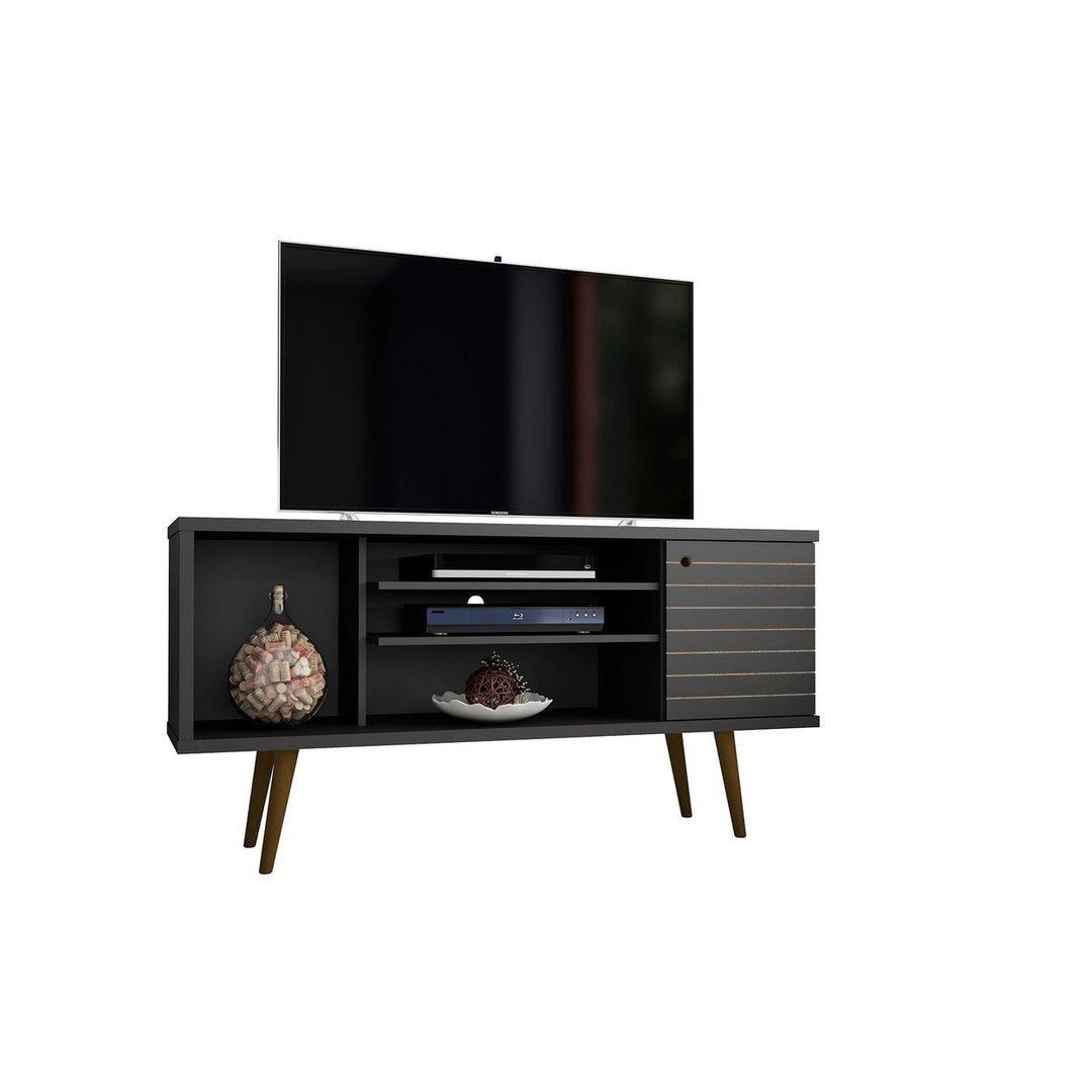 Liberty 53.14" Mid-Century Modern TV Stand with 5 Shelves and 1 Door with Solid Wood Legs Image 6