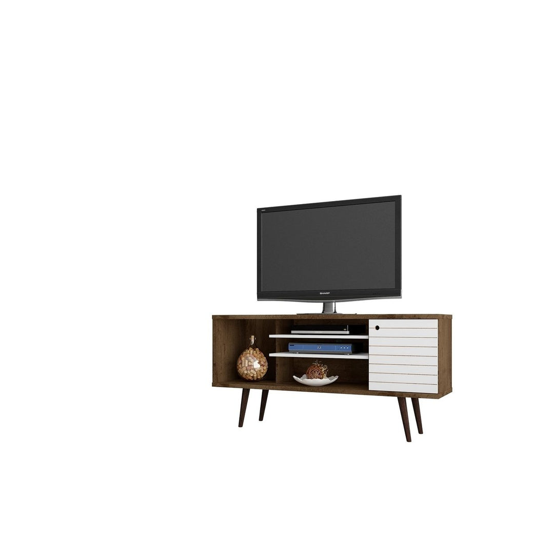 Liberty 53.14" Mid-Century Modern TV Stand with 5 Shelves and 1 Door with Solid Wood Legs Image 10
