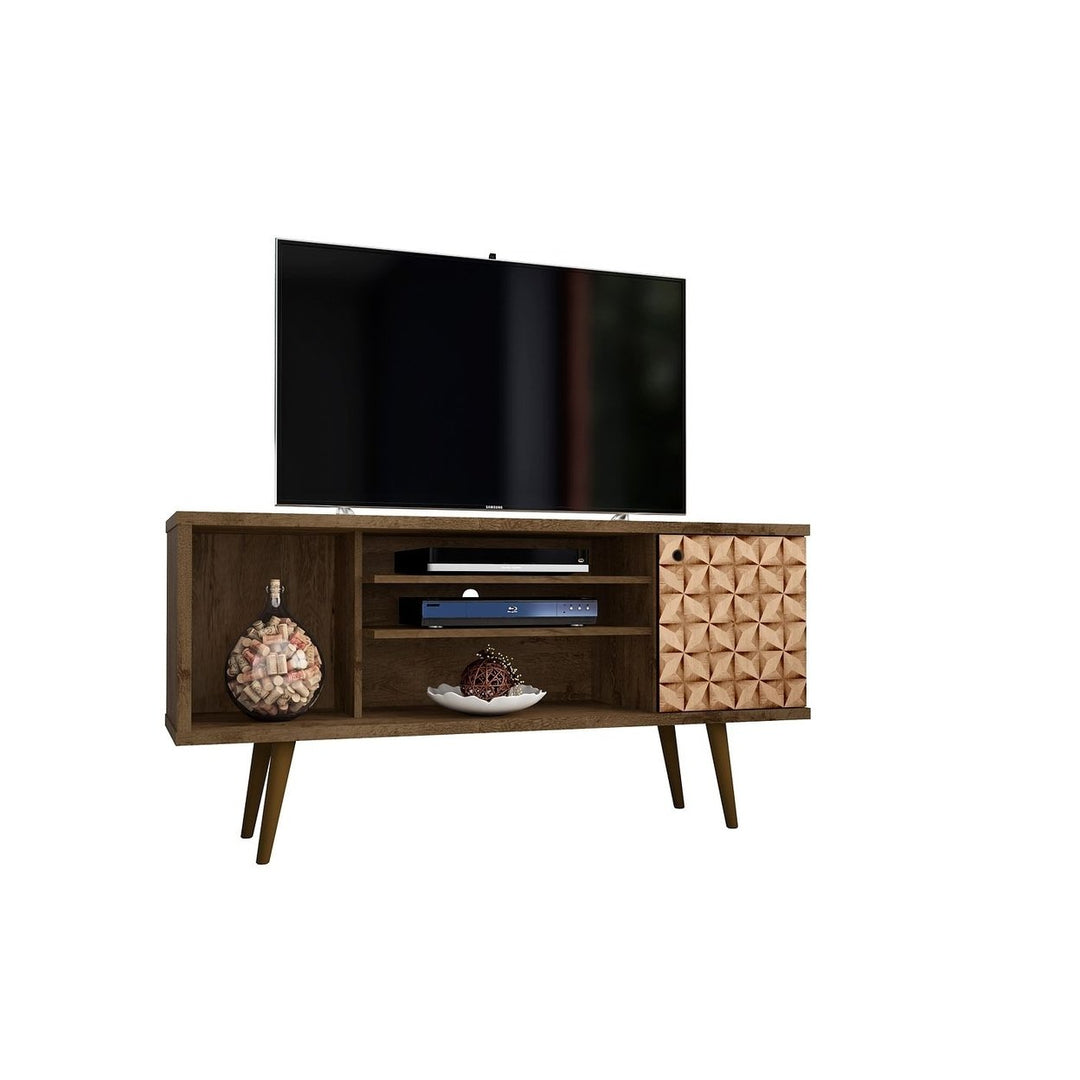 Liberty 53.14" Mid-Century Modern TV Stand with 5 Shelves and 1 Door with Solid Wood Legs Image 11