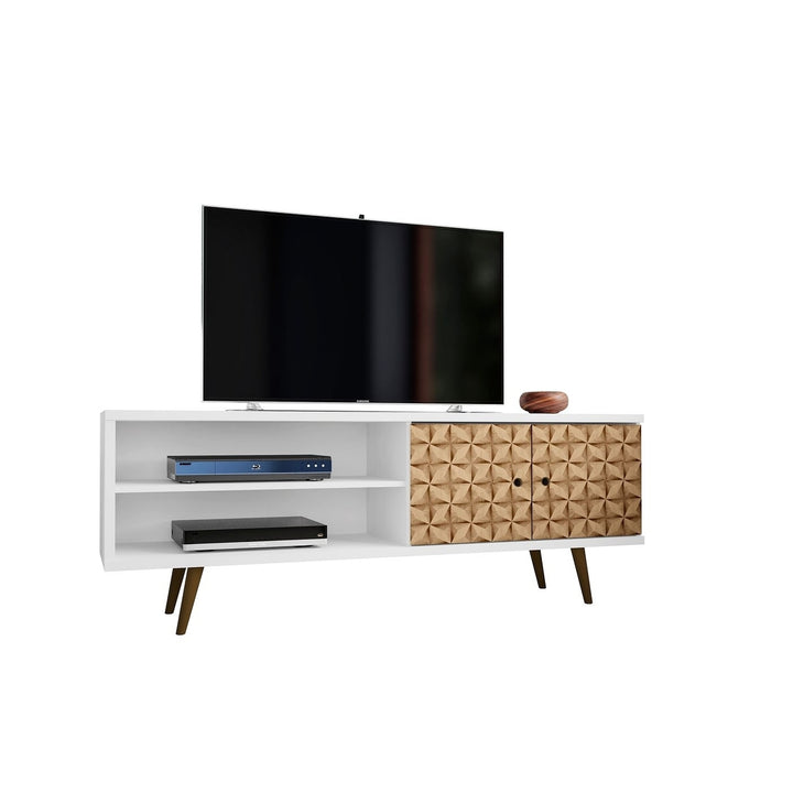 Liberty 62.99" Mid-Century Modern TV Stand with 3 Shelves and 2 Doors with Solid Wood Legs Image 3