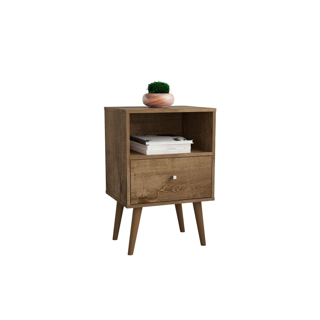 Liberty Mid-Century Modern Nightstand 1.0 with 1 Cubby Space and 1 Drawer with Solid Wood Legs Image 1