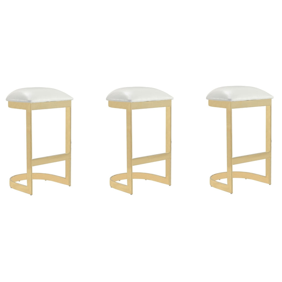 Aura 28.54 in. White and Polished Brass Stainless Steel Bar Stool (Set of 3) Image 1