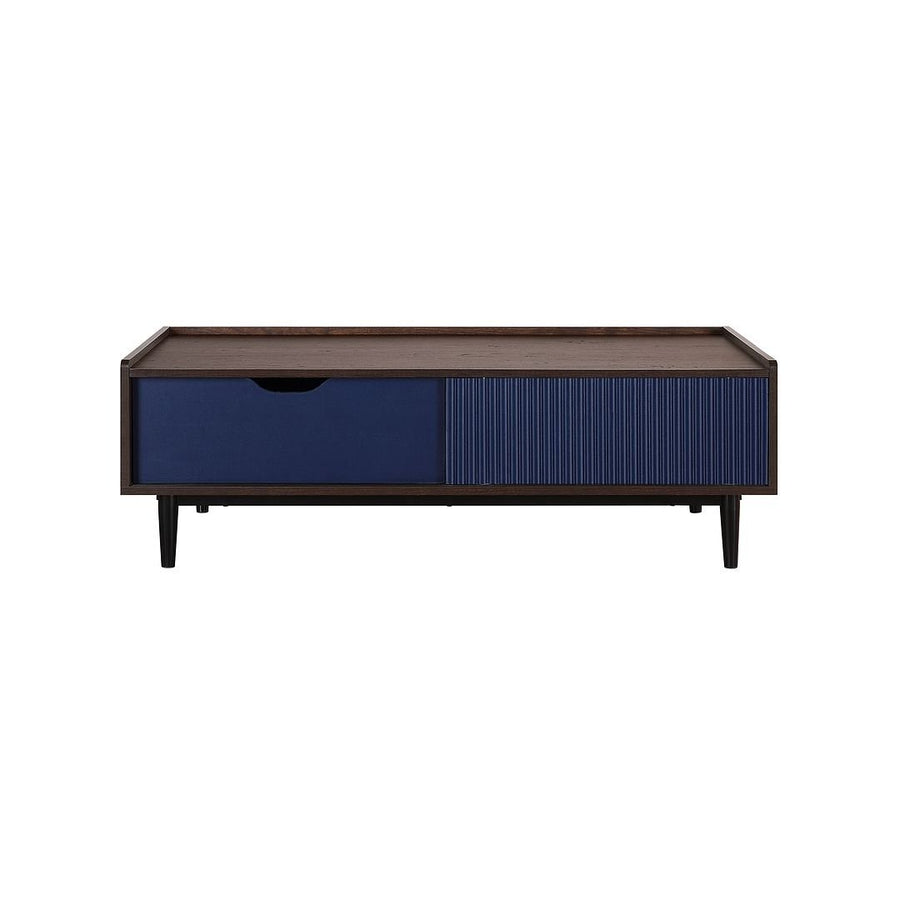 Duane Modern Ribbed Coffee Table with Drawer and Shelf Image 1