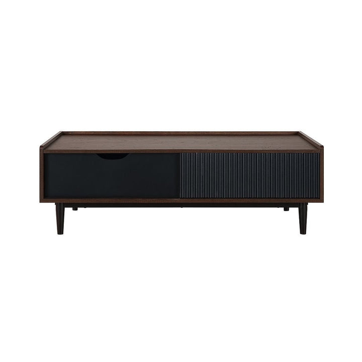 Duane Modern Ribbed Coffee Table with Drawer and Shelf Image 4